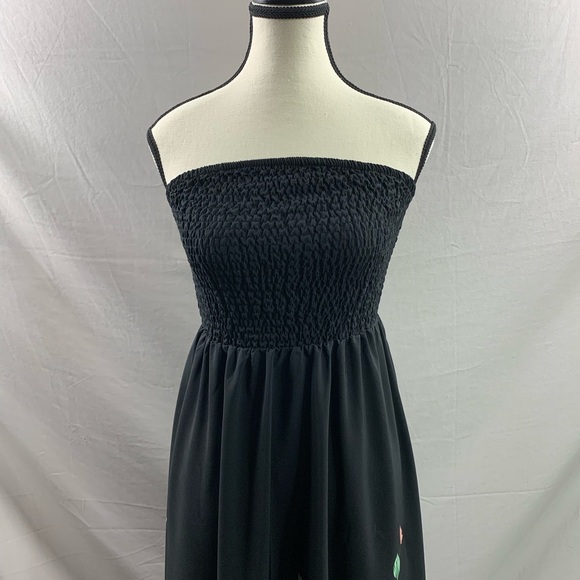 Black Floral Print A- Line Tube Dress - Picture 10 of 12